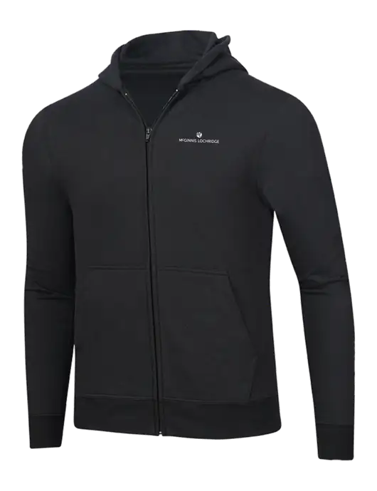 Jet Black 8.5 oz Ring Spun Zip Hooded Sweatshirt w/McGinnis Logo