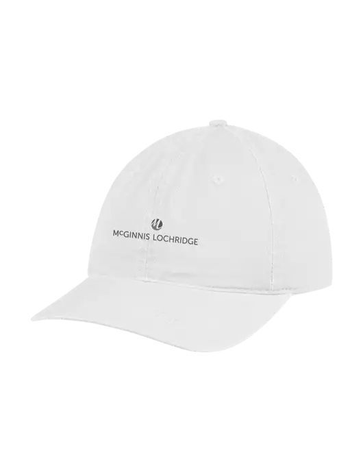 Garment Washed Unstructured Twill White Cap w/McGinnis Logo