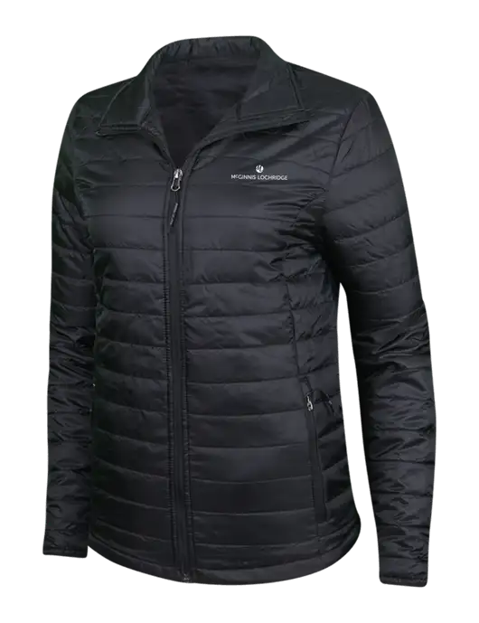 Womens Black Puffy Packable Jacket w/McGinnis Logo