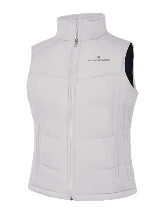 Womens White/Dark Slate Puffy Vest w/McGinnis Logo