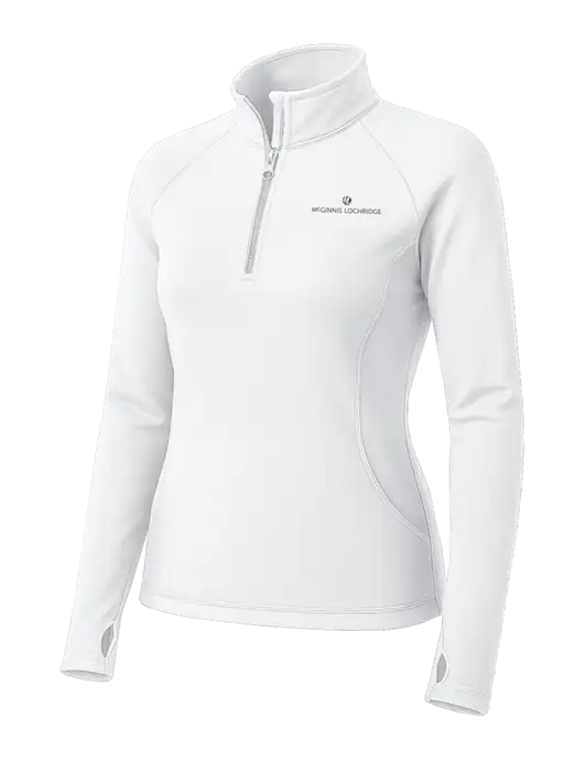 White Womens Sport Wick Stretch 1/4 Zip Pullover w/McGinnis Logo