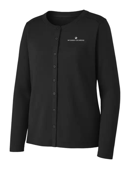 Black Womens Concept Stretch Button-Front Cardigan Sweater w/McGinnis Logo