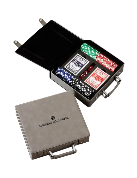 Grey Leatherette 100 Chip Poker Set w/McGinnis Logo