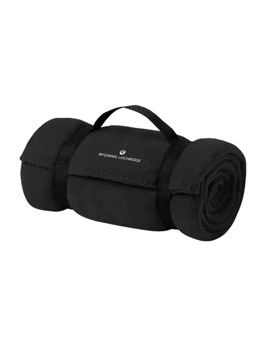 Casual Black Fleece Blanket With Strap w/McGinnis Logo