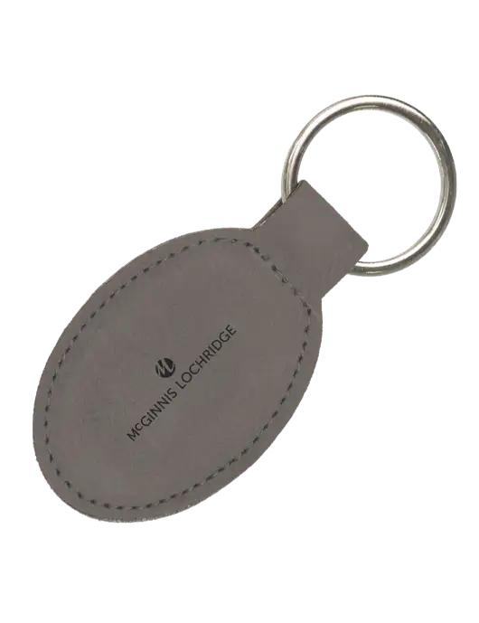 Grey Leatherette Oval Keychain w/McGinnis Logo