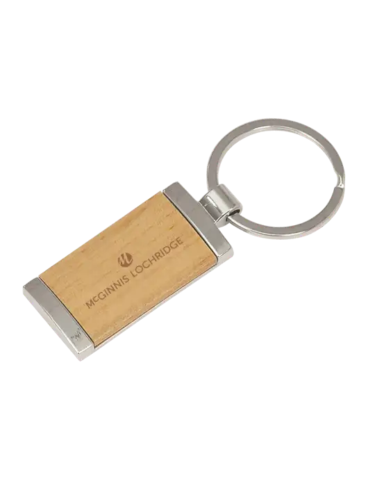Wood & Silver Rectangle Keychain w/McGinnis Logo