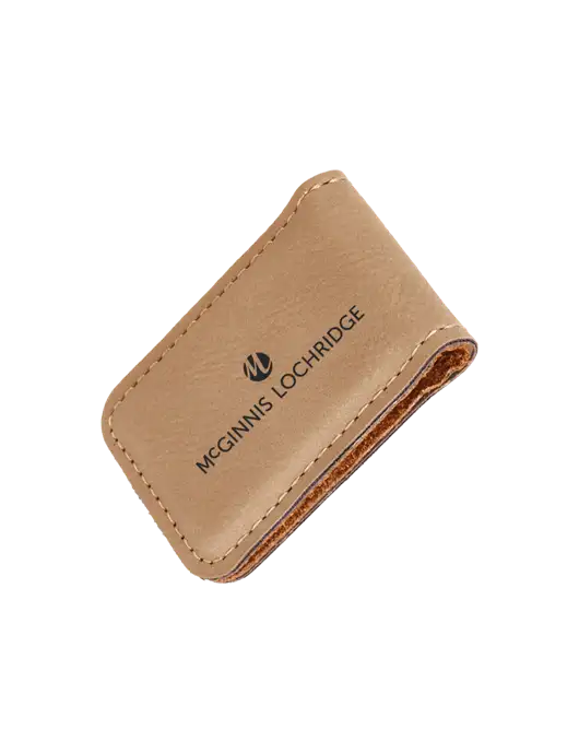 Tan Leatherette Money Clip w/McGinnis Logo