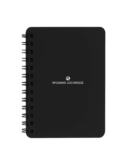 Sturdy Black Hardcover Notebook, 5.25 x 7 w/McGinnis Logo