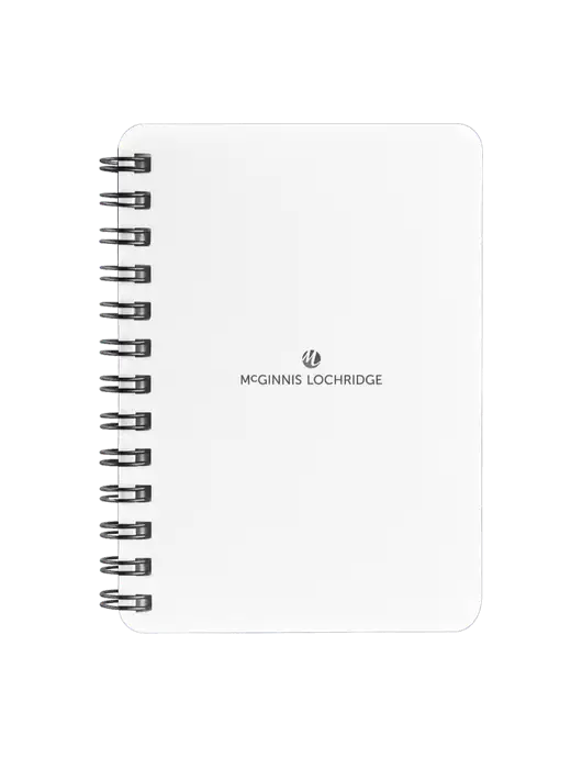 Sturdy White Hardcover Notebook, 5.25 x 7 w/McGinnis Logo