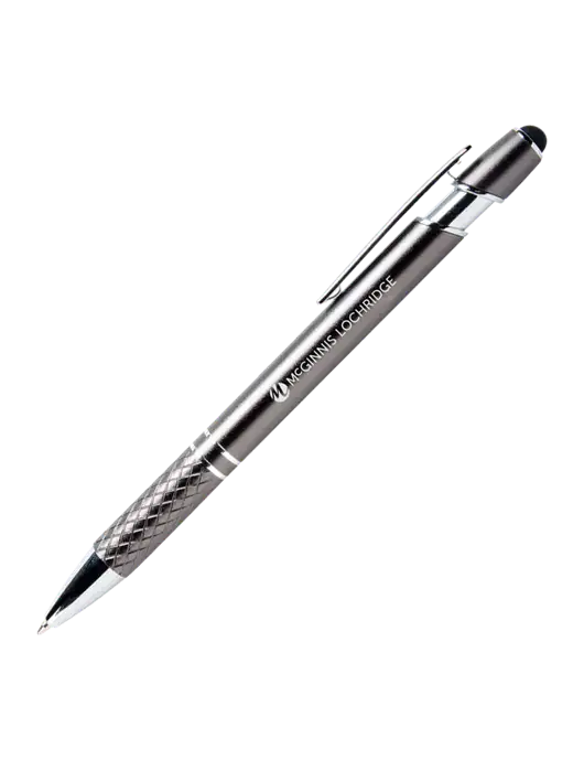 Valencia Gunmetal Stylus Pen - Black Ink w/McGinnis Logo