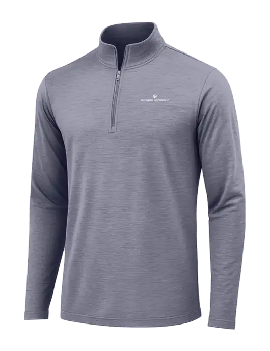 True Navy Heather Posicharge Tri-Blend Wicking 1/4 Zip Pullover w/McGinnis Logo