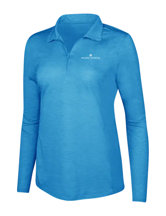 Light Blue Heather Womens Posicharge Tri-Blend Wicking 1/4 Zip Pullover w/McGinnis Logo