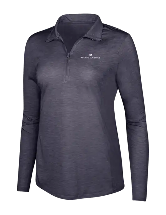 True Navy Heather Womens Posicharge Tri-Blend Wicking 1/4 Zip Pullover w/McGinnis Logo