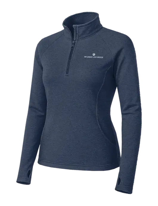Navy Heather Womens Sport Wick Stretch 1/4 Zip Pullover w/McGinnis Logo