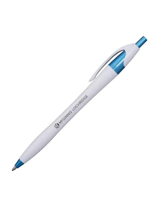 Novella White/Blue Shimmer Pen - Blue Ink w/McGinnis Logo