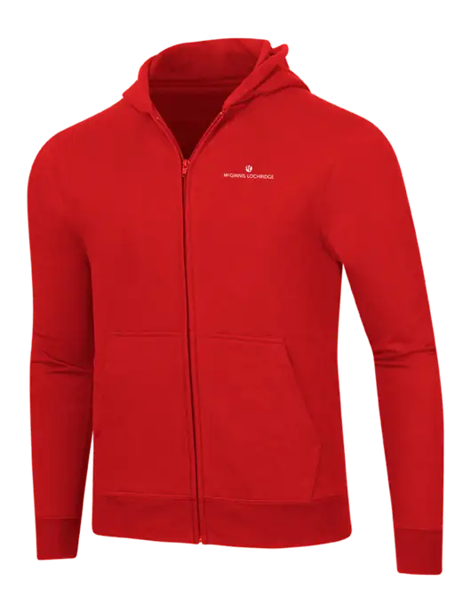 Bright Red 8.5 oz Ring Spun Zip Hooded Sweatshirt w/McGinnis Logo