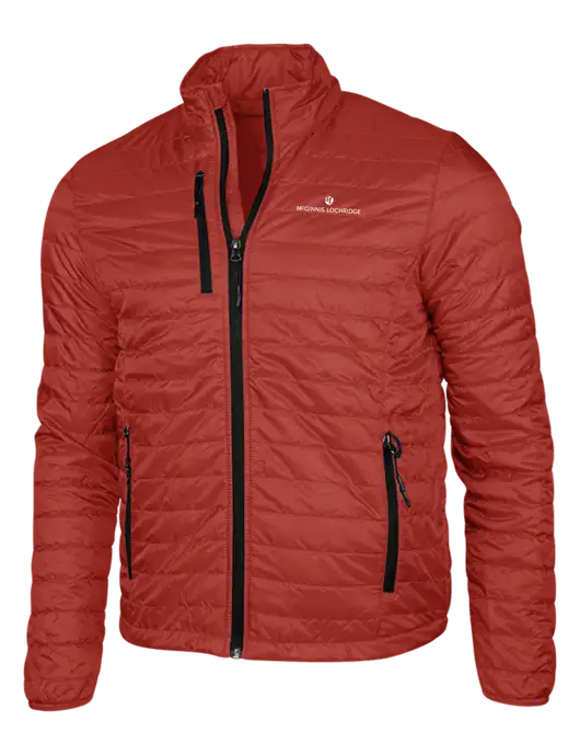 Dark Red Puffy Packable Jacket w/McGinnis Logo