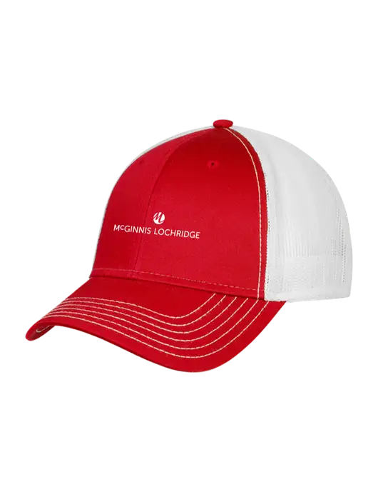 Red/White Mesh Trucker Cap Snap Back w/McGinnis Logo