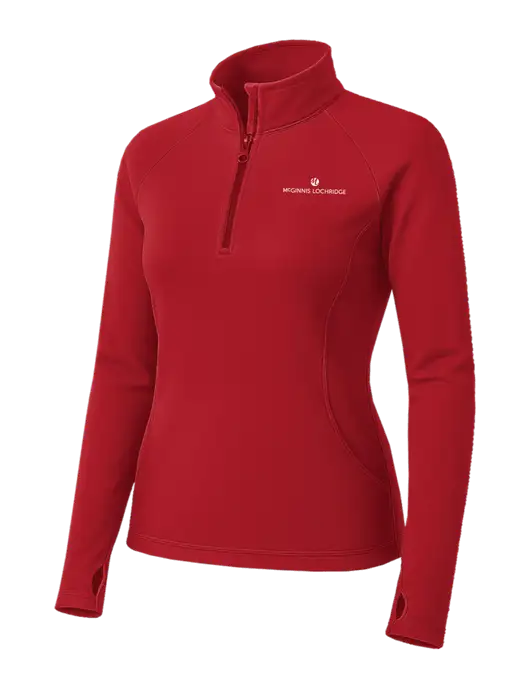 Red Womens Sport Wick Stretch 1/4 Zip Pullover w/McGinnis Logo