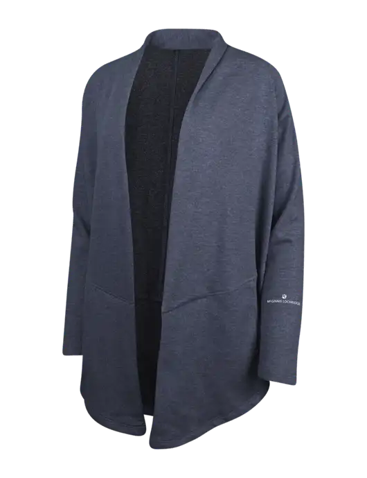 Estate Blue Heather/Charcoal Heather Womens Interlock Cardigan w/McGinnis Logo